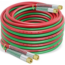 RX WELD 50 FT 1/4" Oxy Acetylene Welding Hose with 9/16"-18 B Fittings - Grade R Twin-Line Torch Hose for Acetylene Cutting & Welding (300PSI/900PSI)