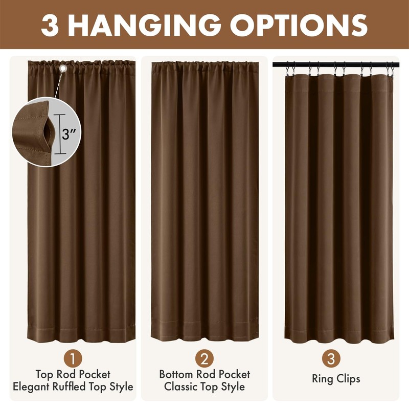 Brown Blackout Curtains for Bedroom Living Room 40"x63" Long 2