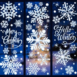 YUJUN 8 Sheets Winter Snowflakes Window Clings,Christmas Blue Oil Painting Snowflakes Window Decals Stickers for Christmas Glass Home Decor and Xmas Winter Window Decoration