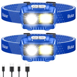 Blukar LED Headlamp,2000L Super Bright Rechargeable Headlight Flashlight with White&Red Light 2 Pack - Motion Sensor,Dimmable Brightness,8 Modes,Spotlight&Floodlight,IPX5 Waterproof for Camping-Blue