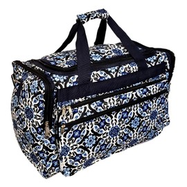 22 inch Fashion Multi Pocket Gym Dance Cheer Travel Carry On Duffle Bag with Bottle Holder (Blank - Blue Flower Geo)