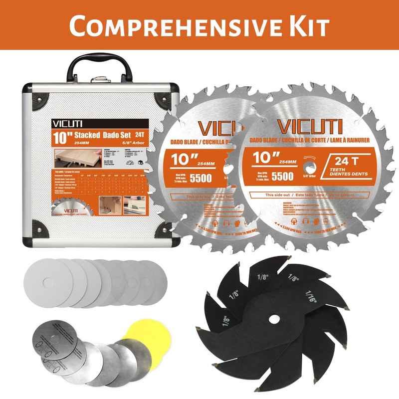 10'' Stacking Dado Blade Set, 24-Tooth, 5/8-Inch Arbor, 23 Pieces