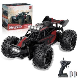 Remote Control Car - 2.4GHz  High Speed 25KM/H RC Truck Car, 1:16 Monster RC Truck Off Road with LED Headlight and Rechargeable Battery, Gifts for Adults Boys，RC Toys For Boys remote control Car:_Crimson Thunder