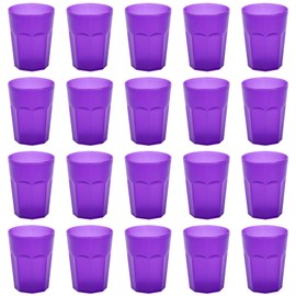 Engelland - 20 x Purple Frosted Plastic Cups 250ml with Calibration Line Shatterproof Stackable Reusable Plastic Reusable Party Cups Drinking Glass