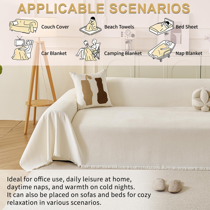 KaviKon Sectional Couch Covers 2-Piece for L Shape Sofa Cream