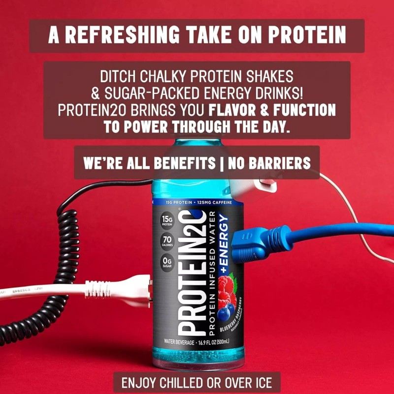 Protein2o 15g Whey Protein Infused Water Plus Energy, Blueberry Raspberry,