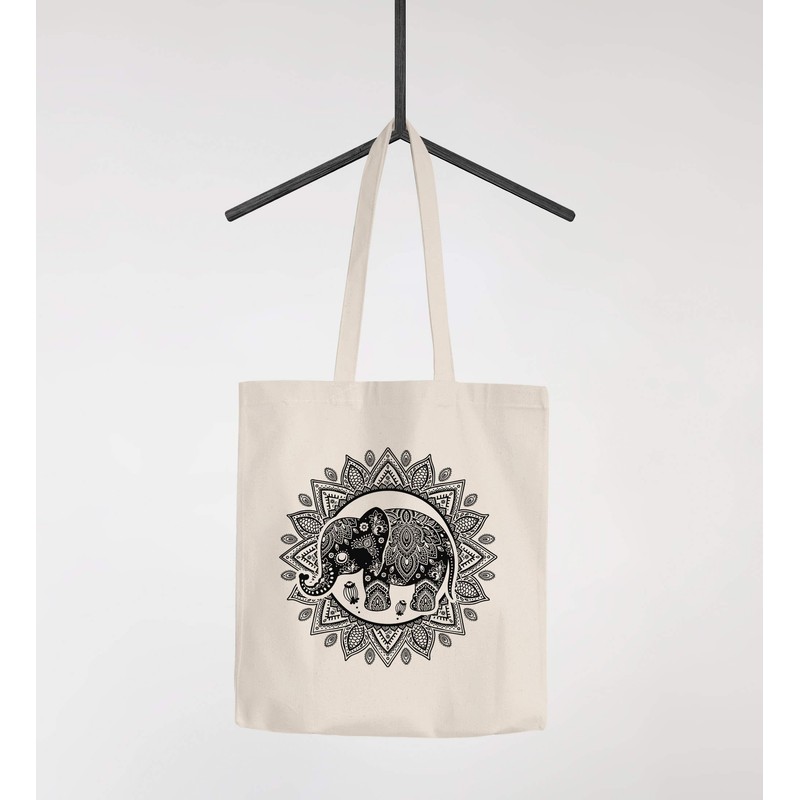 Jute Bag Elephant Mandala Boho Bohamian Ethnic Tribal Ornament Cotton