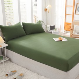 Sedefen Jersey Premium Spannbettlaken 180x200cm Boxspringbett Topper Mikrofaser Superweiches Leintuch Bettlaken Spannbetttuch Olivgrün Grün für Matratze bis 30 cm hohe