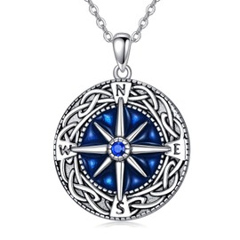 YEESIA Compass Chain for Women 925 Sterling Silver Celtic Knot Compass Pendant with Zircon Amulet Necklace Travel Jewellery Graduation Gifts for Men Women