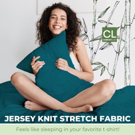 Comfort Lab Twin Dorm Jersey Sheets, Rayon Derived from Bamboo Jersey Knit Sheets, 3-Piece Set, Cooling, Breathable, T-Shirt Material - Includes Flat & Fitted Sheets, 1 Pillowcase, Teal