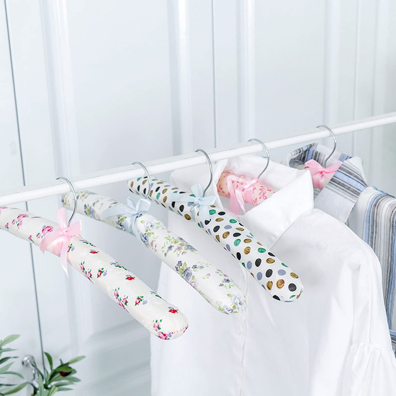 Padded Hangers for Women Clothing,5PCS Clothes Hangers Printed Bow Padded