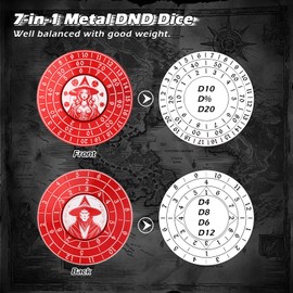 PJOY Spinner Dice 7-in-1 Metal DND Dice Set Built-in D4, D6, D8, D10, D%, D12 and D20 Unique Dice Spinner Wizard Metal D&D Dice for Dungeons and Dragons DND Gifts Stocking Stuffers