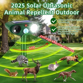 4 Pack 2025 Ultrasonic Solar Animal Repeller Cat Repellent Outdoor Deer Repellent Devices Motion Detection,Waterproof Animal Repeller Flash Light for Squirrel Skunk Racoon Rabbit Rodent Dog