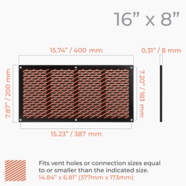 HVAC OV 16" x 8" Inch (External Dimensions) - Black Metal Air Cover Grille Cover - Wall, Ceiling Register and Exterior Wall Vent Cover with Built - in Mesh Guard Screen - Exhaust, Intake Ducting