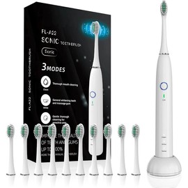 Sonic Electronic Toothbrush for Adults - 10 Brush Heads Sonicare Power Toothbrush,2 Minute Smart Timer Wireless Recyclable Toothbrush 4 Hours Last 40 Days - Color: Black
