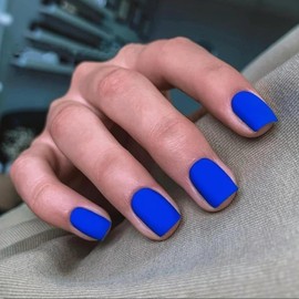 KQueenest 48 Pcs Matte Acrylic Press on Nails Short Square - Royal Blue, Small Fake Set, Neutral Gel Glue on Short, Stick on for Women Winter Finger Decoration