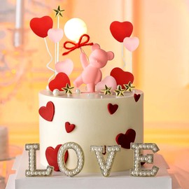 LaVenty - 16 piezas de oso de peluche para decoración del día de la madre, decoración de pastel de corazón, decoración de pastel de rosa, regalo para el día de San Valentín, suministros para fiestas