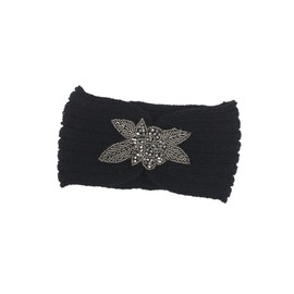 OHPHCALL Woolen Yarn Headband for Women Girls Hair Accessory Simple Flower Pattern Warm Comfortable Knit Headwrap Black for Face Washing Daily Use