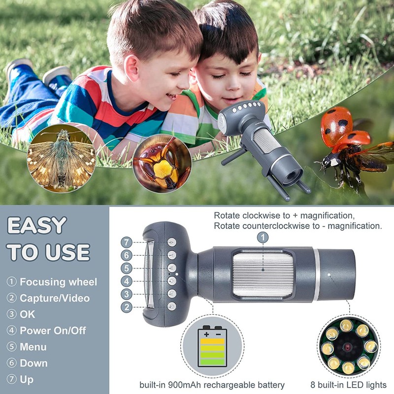 2 In Screen Kids Digital Microscope with 8 LED Lights
