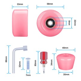 Tanzfrosch 8 Pack Roller Skate Wheels with Bearings Installed and 2 Toe Stoppers for Double Row Skating, Quad Skates and Skateboard Outdoor or Indoor Use, 32mm x 58mm 82A (Pink)