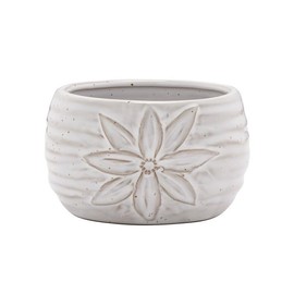 Napco Imports Decorative Home or Garden 2 x 3 Inch Indoor or Outdoor Flower Pot Planter White Glaze Embossed Flower