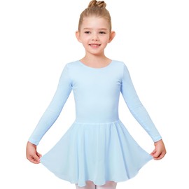Stelle Ballet Leotards for Girls Long Sleeve Toddler Dance Leotard Outfits with Skirt Classic(Little/Big Kid) (Blue,6-7 Years)