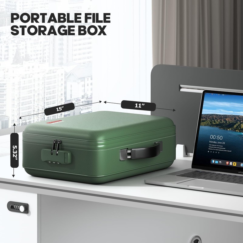 BigPonPon Fireproof Document Box, Hard Case Highly Flame-Resistant Fire Proof