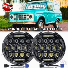JESUO Pair 7 inch Round Hi/Lo Beam LED Headlights Chrome for Ford Bronco 1966-1978