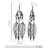 Jessica Simpson Three Feather Dangle Earrings for Women, Oxidized Silver-Tone
