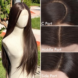 WIGNEE 13x4 Synthetic Lace Front Wig 26” Silky Long Straight Wig Pre-Plucked Glueless Lace Front Wigs with Natural Hairline Free Part Lace Front Wig Dark Brown Wigs for Black Women Daily Party Use