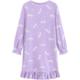 EULLA Girls' Long-Sleeved Nightdress with Cute Prints Pyjamas Dress Autumn Winter Cotton Nightdress for Girls Size 104 110 116 122 128 134, 5# Purple Rabbit
