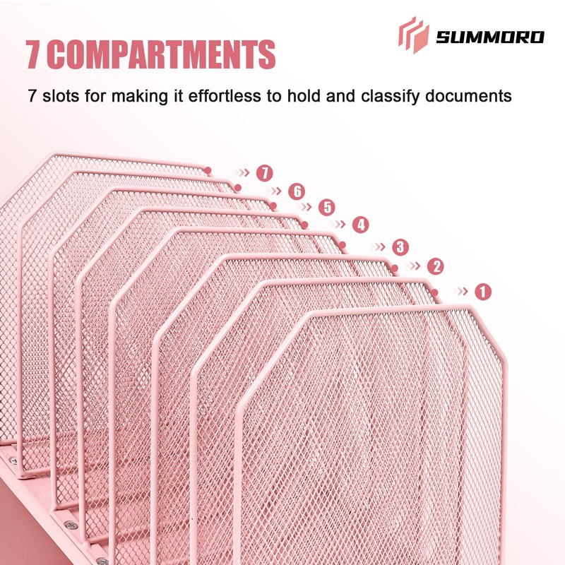SUMMORO Inclined File Organizer for Desk, 7-Tier Vertical File Folder