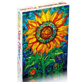 Bgraamiens Puzzle-Glass Sun Flower-1000 Pieces Rectangle Puzzle Stained Glass Art Color Challenging Beautiful Jigsaw Puzzles for Adults and Kids(Glass Sun Flower)