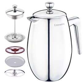 Easyworkz Nando French Press 34 oz Double Wall Insulated Thermal Coffee Maker,304 Stainless Steel Cafetiere