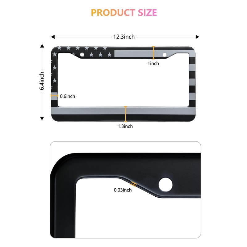 American Flag License Plate Frames - 2 Pack Black Stainless