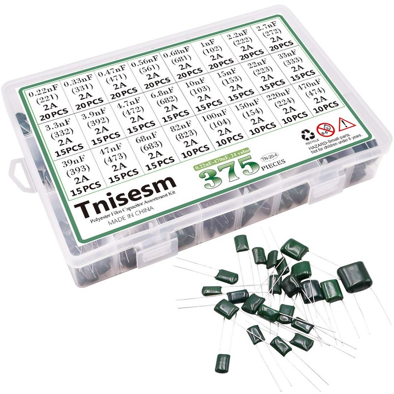 Tnisesm 375 Pcs 24 Value Metalized Mylar Polyester Film Capacitors