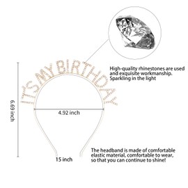 Srotmirw Birthday Headband, Princess Crown Rhinestone Hair Band for Woman, Crystal Hair Accessories for Women Girl Birthday Party