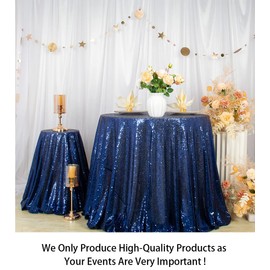 ShiDianYi 120-Inch Round Sequin Tablecloth, Navy Blue Sparkle Table Cover for Banquets, Weddings, Parties & Baby Showers - Elegant Glittering Round Table Overlay