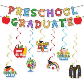 Preschool Graduation Decorations, 2025 Kindergarten Graduation Banner with Hanging Swirl Peace Out Preschool Banner for Kindergarten Class of 2025 Party Decorations