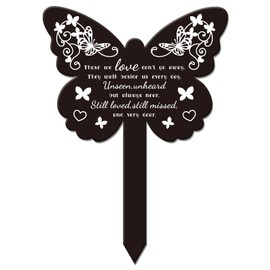 GLOBLELAND Butterfly Shaped Love Won't Go Away Garden Stake Memorial Remembrance Plaque Stake for Cemetery Acrylic Grave Stake Waterproof Sympathy Garden Stake for Yard Grave Cemetery