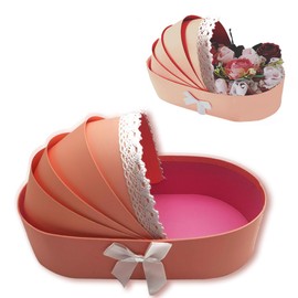 Baby Shower Crib Basket Shaped Cardboard Box Decorative Paper Mache for Flower Sweet Treat (Pink)