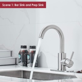 RODDEX Wet Bar Sink Faucet, Stainless Steel 360 Swivel Bar Mixer with 3 Hole Cover Deck Plate, Small Modern Single Handle Tap for Kitchen Bath Bathroom Sink, Brushed Nickel …