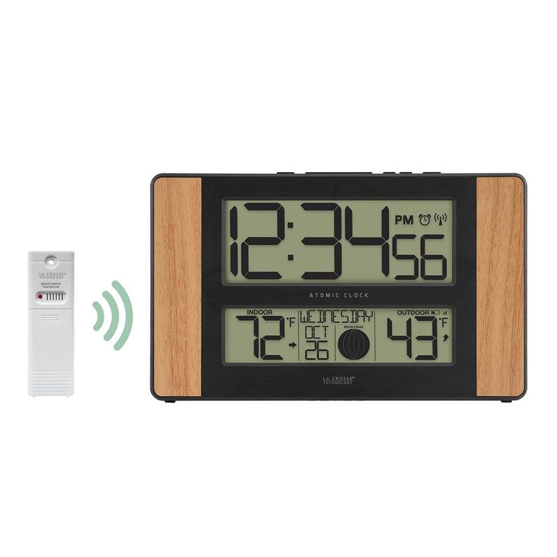La Crosse Technology Atomic Digital Clock with Outdoor Temperature, Wood