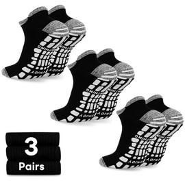 GRPSKCOS Mens Grip Socks 3 Pairs Non Slip Socks for Mens Pilates Yoga Hospital House Sock（01 Black*3, 8-10
