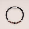 COAI Men's Leather Onyx Red Tiger Eye Stone Beaded Bracelet