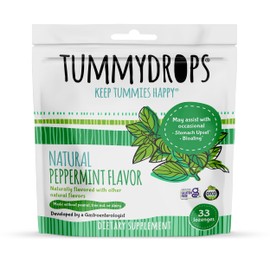 Tummydrops, Natural Peppermint, Gluten Free & Vegan, 33 Individually Wrapped Pure Peppermint Oil Lozenges Made with Organic Ingredients
