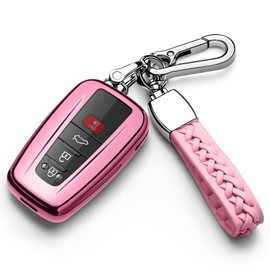 Teenpull for Toyota Key Fob Cover with Keychain Soft TPU Key Shell Case,for 2020-2024 Highlander 2018-2024 RAV4 Camry C-HR Corolla Avalon Prius GT86l Smart Remote Key (Pink)