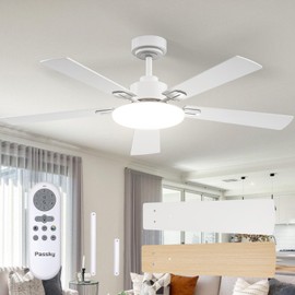 Passky Ceiling Fans with Lights, 52 inch Sleek Ceiling Fan with Light and Remote Control, 3CCT, Dimmable, Reversible, Noiseless, White Ceiling Fan for Bedroom, Living Room
