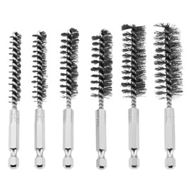 Yetaha 6Pcs 304 Stainless Steel Copper Tube Pipe Cleaner, 50mm 1/2” 3/4” 1” Pipe Cleaning Brush Set, 1/4 Inch Hex Shank S2 Steel Handle for Power Drill Plumbing Tools (Black, Mixed Package)