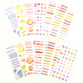 (Pack of 2) Basal Scrapbooking Stickers for Journaling - Arabic Numbers Arrow Color Divider Line Tags Sticker for Art Journals DIY Scrapbooking Calendar Arts Crafts Collage Water Bottles